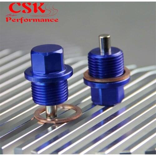2Pcs M20 X 1.5 Engine Magnetic Oil Pan Drain Plug Bolt Anodized Crush Washer Blue