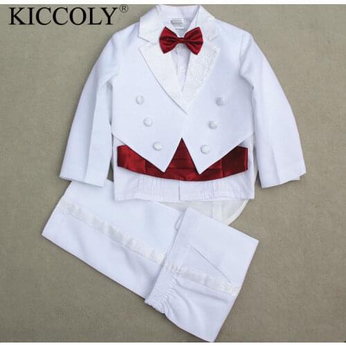 2017 New Boy Baby Formal Wedding Clothing Set Tuxedo Kid 5 Piece Suit Coat+Girdle+Shirt+Tie+Pants Children Clothes Suit