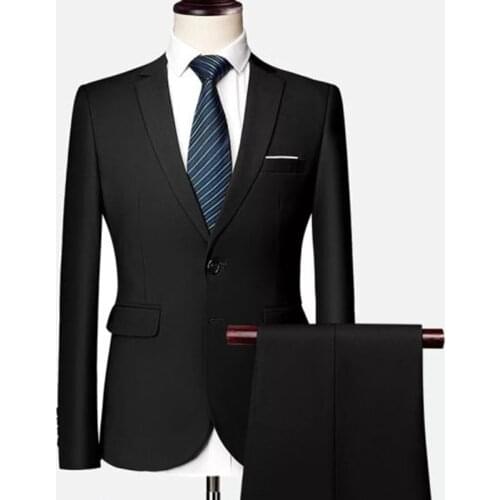 2021 Tailor Made Fashion Handsome Black Slim Fit Men Suits Groom Tuxedo For Wedding Dinner Party Male Clothing (Jacket + Pants)