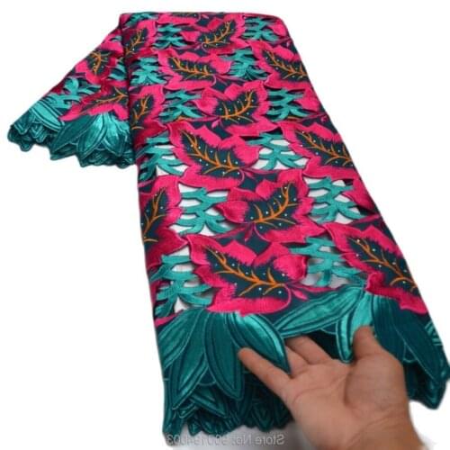 2021 High quality wedding lace handcut African Fabric lace with stones 5 Yards embroidered Swiss Voile Lace-N88138