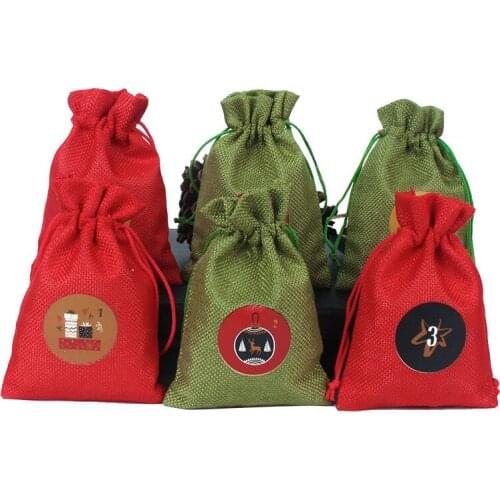 24Pcs/SetChristmas nCotton and Linen Christmas Storage Bag Drawstring Bundle Christmas Bag Set Gift Bags With Handles Wholesale