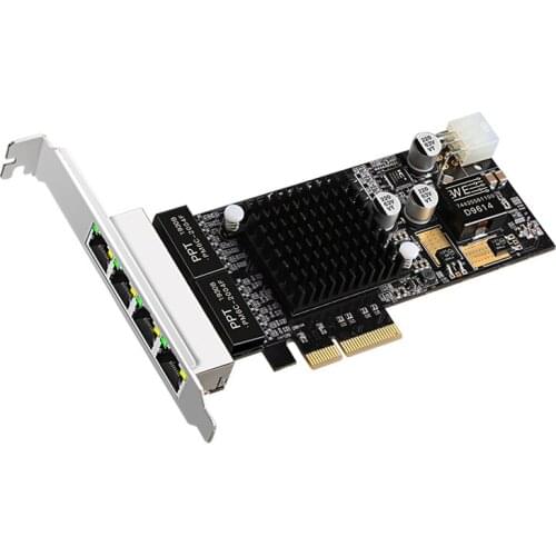 4 Quad Port Intel I350 RJ45 POE Network Card PCI-E PCIe 4X Network Adapter 10/100/1000Mbps