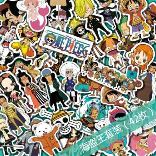 42pcs/set One Piece Fashion Cartoon Luffy Sticker Stick On Case Graffiti Trunk Skateboard Guitar Collection Cards Kids Gift