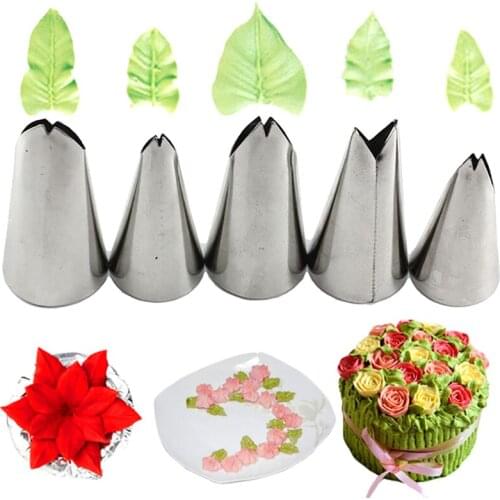 5 Pcs/Set Leaves Nozzles Stainless Steel Icing Piping Nozzles Tips Pastry Tips For Cake Decorating Pastry Fondant Tools