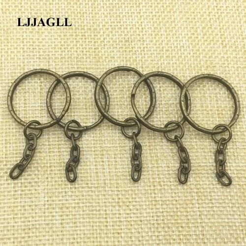 50pcs/lot Rhodium Color Bronze Round Split Metal Key Rings Key Chains Link Long 26*50MM Vintage Keyrings Wholesale AYSQ136