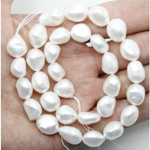 9mm-10X11-13mm Natural Baroque White Pearl Loose Beads Gem Stone 15" Long