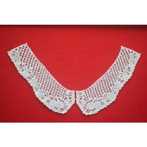 White Cotton Embroidery Venice Lace Fabric Flowers Collar Patches Dress Appliques Sew on Stage Clothing Free Shipping