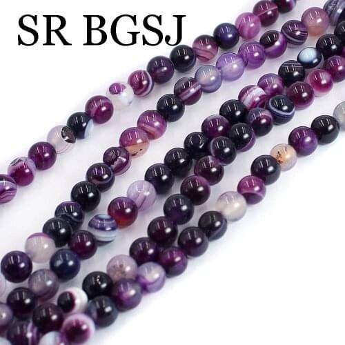 Free Shipping 6mm Purple Stripe Agat Stone Charms Beads for Necklace diy Wholesale Jewelry Making 15"