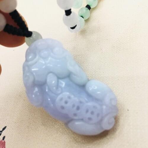 Pure natural Emerald jade carved light purple unicorn pendant Three-color jade jade necklace Necklace for men and women