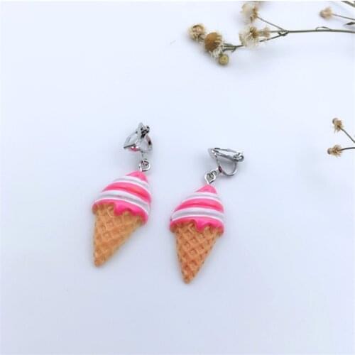 Kids Funny Clip On Earrings Ice Cream Big Dangle Ear Ring Without Piercing Fun Food Clipon Earing Accesories For Girls Ladies