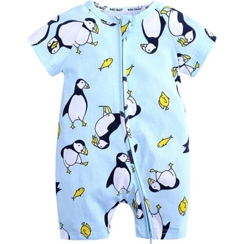 Newborn Infant Toddler Cute Baby Boys Girls Romper Cartoon Penguin Zip Short Sleeve Summer Sleepsuit