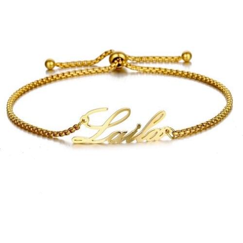 Customized Name Bracelet Women Gold Stainless Steel Adjustable Stretch Arabic Letter Personalized Bracelets Jewelry Gifts