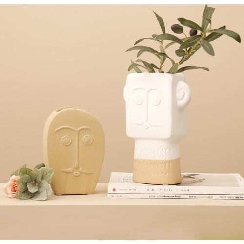 Nordic Home Ceramic Flower Pot Creative Aboriginal Dried Flowers Human Face Vase Gardening Hydroponic Decorative Ornaments