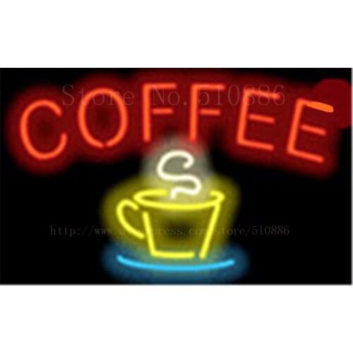 Coffee Cup Open Tea Neon sign Real Glass Tube Bulbs Light Bar Beer Club Custom Neon signs Store Decoration Signboard 17"x14"