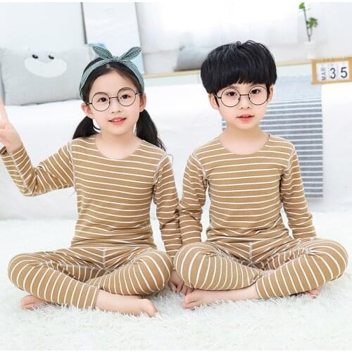 Children Long Johns Autumn Winter Warm Cotton Girls Boys Underwear Sets 2pcs Undershirts for Medium Big Kids Inner Clothing Sets