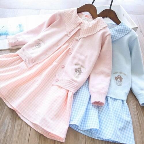 Girls sets wholesale baby girls 2pcs suits Mermaid Cardigan and plaid dress children outfits