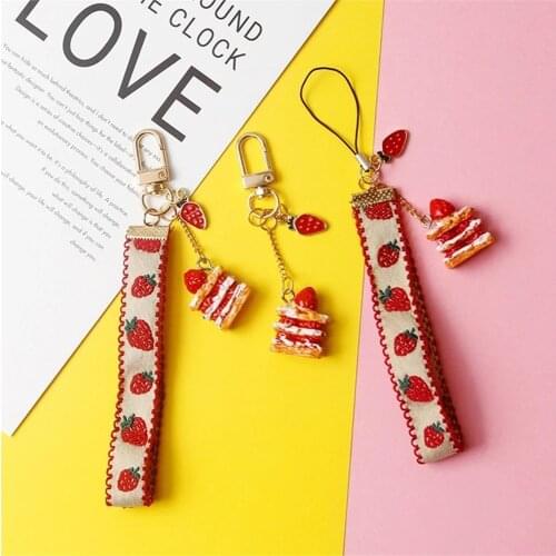 Cute Strawberry Cake Decor Strap Lanyards for Phone Keys Mobile Phone Holder Hang Rope Cord Japanese Phone Charm Kawaii Gift