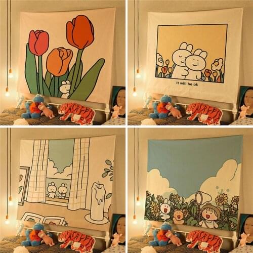 Cute Cartoon Style Tapestry Wall Hanging For Living Room Background Dorm Room Decoration Tapestries Home Bed Sheet Picnic Cloth