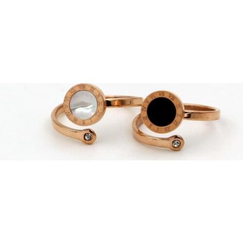 Fashion Black White Shell Roman Numerals Round Rose Gold Color Titanium Steel Little Fingle Rings