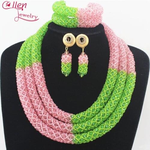 Fashion Nigerian Wedding Bridal jewelryAfrican Beads Jewelry Set Handmade Indian Dubai costume Necklace Bracelet Earrings N0005