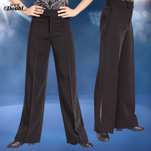 DOUBL Mens Standard Ballroom Dance Pants Trousers Adult Exercise Practise Competition Loose Clothes Latin Dance Modern Pockets