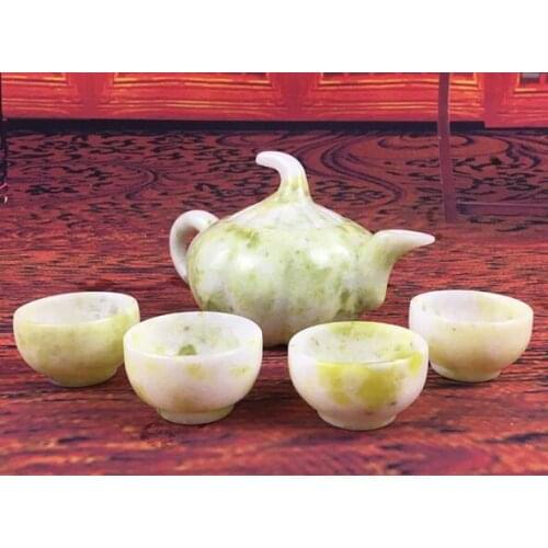 Genuine natural Shaanxi Lantian jade tea set wine ornaments Lantian pumpkin pot tea