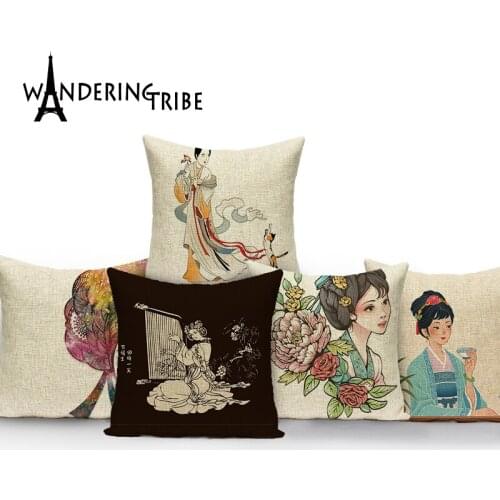 Chinese Style Woman Painting Pattern Floral Printed Terry Cloth Home Decoration Table Mat Cloth Towel Coaster 42*32 Servilletas