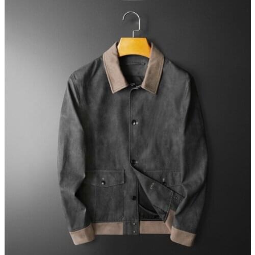 Autumn and winter boutique new mens PU leather stitching washed leather PU leather jacket high-quality trendy jacket