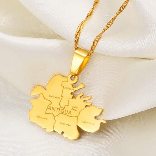 Anniyo Antigua Island Map With Cities Pendant Chain Necklaces Gold Color Jewelry Gifts #236521