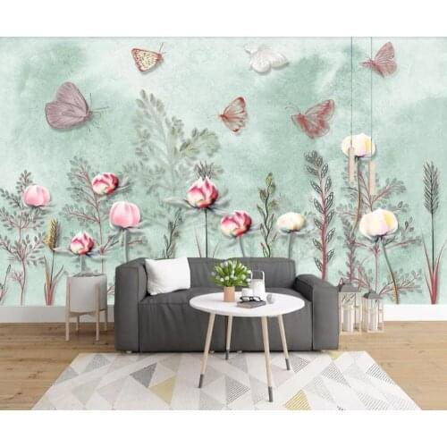 Custom 3D mural wallpaper Nordic small fresh hand-painted watercolor cartoon plant garden wall decoration painting