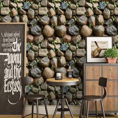 PVC Wallpaper 3D Stone Wall Covering Restaurant Cafe Living Room Home Decor Creative Self-Adhesive Waterproof Wall Stickers Roll
