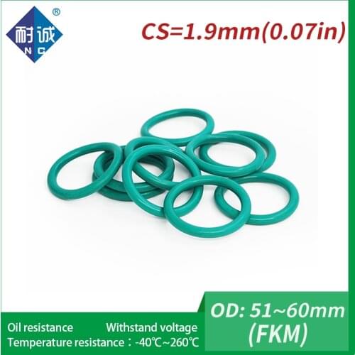 1PC/lot Rubber Ring Green FKM O ring Seals Thickness 1.9mm OD51/52/53/54/55/56/57/58/59/60mm Rubber O-Rings Fuel Washer