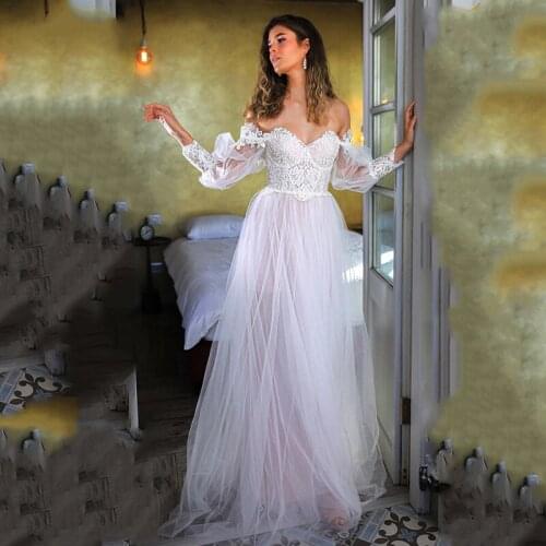 Pink Boho Wedding Dress Latern Sleeve Long Lace Bridal Dresses 2021 A line Vintage Customized Fairy Wedding Gowns Beach