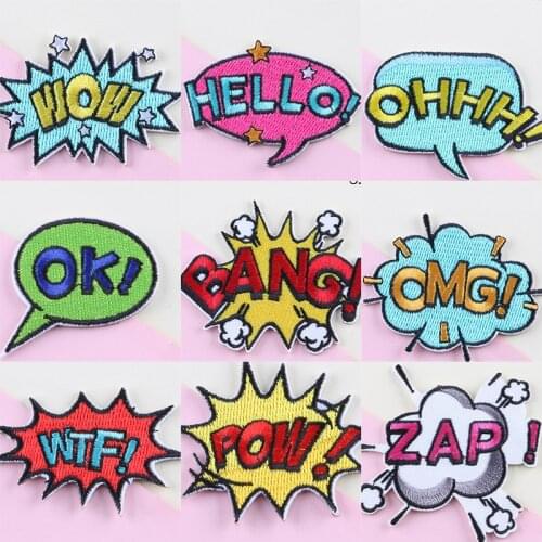 Self-adhesive Slogan WOW OMG BANG Embroidery Letter Patches for Clothing Iron on Clothes Appliques Stripes Jeans Jacket Sticker