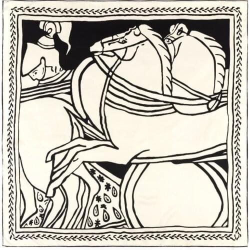 POBING Manual Hand Rolled Twill Silk Scarf Women Horse Print Square Scarves Echarpes Foulards Femme Wrap Lady Bandana Hijab 90CM