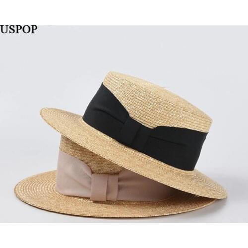 USPOP Women straw Sun Hat Spring Summer Natural High Quality Wheat Straw Hat Bowknot Straw Hat Sunshade