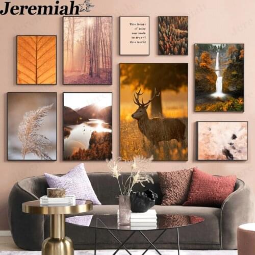 Sunshine Forest Canvas Painting Woods Landscape Waterfall Plant Poster Wall Art Nordic Home Garden Decoration Accessories