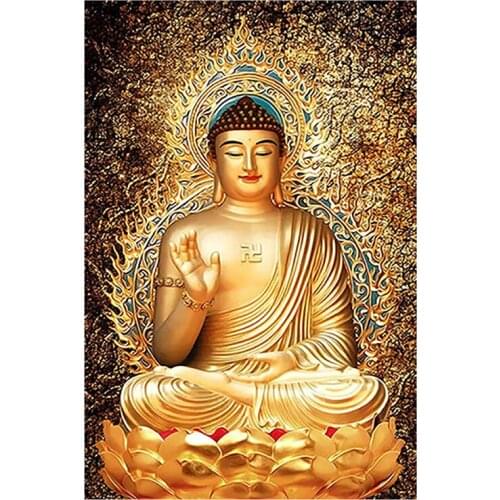Buddha Statue Diamond Painting Religion Portrait Round Full Drill Buddhism DIY 5D Cross Stitch Home Decor Gift XN1406