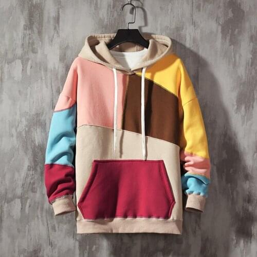 Patchwork Style Autumn Spring 2020 Hoodie Sweatshirt Mens Hip Hop Punk Pullover Streetwear Casual Fashion Clothes