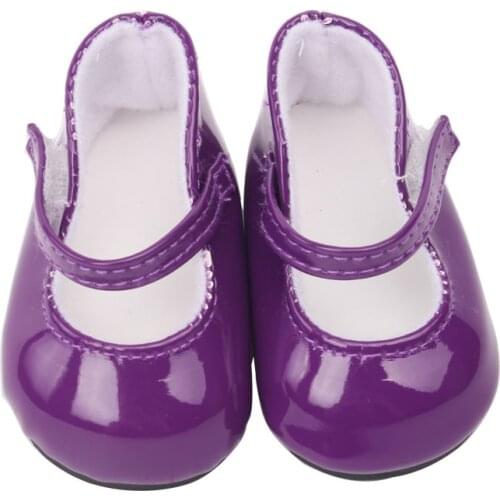 Lovely and contracted round head purple small leather shoes are suitable for 18-inch girl dolls accessories Christmas gift s3