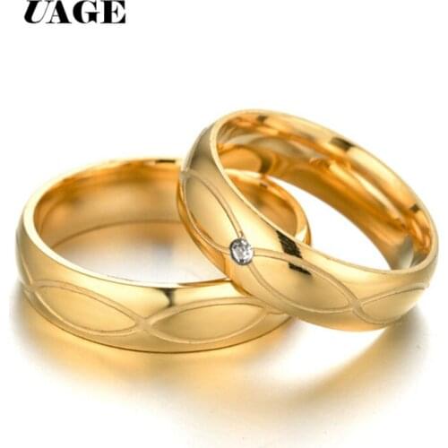 UAGE Romantic Wedding Rings For Lover Gold Silver Color -Color Stainless Steel Couple Rings For Engagement Party Jewelry Wedding