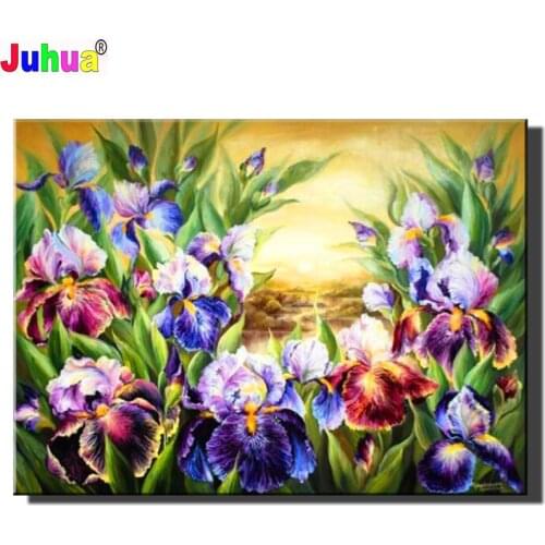 Sunrise Irises Painting Full DIY 5D Diamond Painting cross stitch kits garden flowers diamond mosaic embroidery art JU154