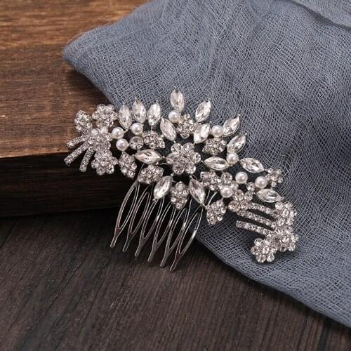 Bling Rhinestone Hair Combs Hairpins Clips for Women Girls Pearls Headpieces Headwear Bride Wedding Hair Accessories Hairstyling
