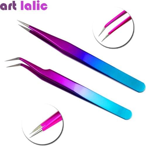 Stainless Steel Nail Art Tweezers Straight Curved Rhinestones Beads Gradient Nipper Picking Clip Eyelash Extension Makeup Tool