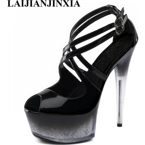 New 15 CM Peep Toe Gladiator High Stripper Heels Platform Sandals Pole Dance Shoes Sexy Fetish Party Women Nightclub Model Shoes