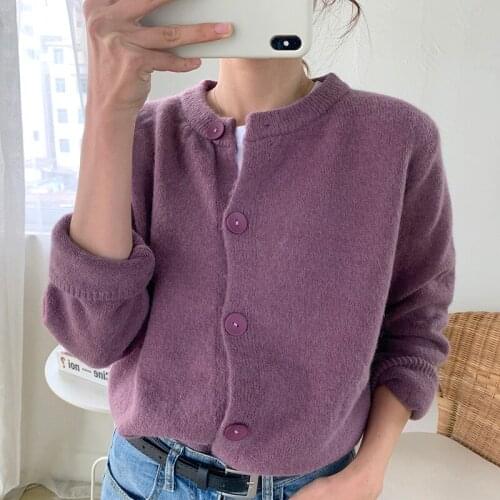 Cardigan Sweater Autumn Winter 2020 O-Neck Single Breasted Solid Vintage Knitted Sweater For Women Sweater Coat Blue Khaki