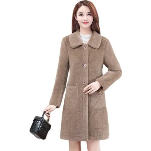 Imitation gold mink velvet mid-length coat women winter new style Korean style slim womens fur coaten