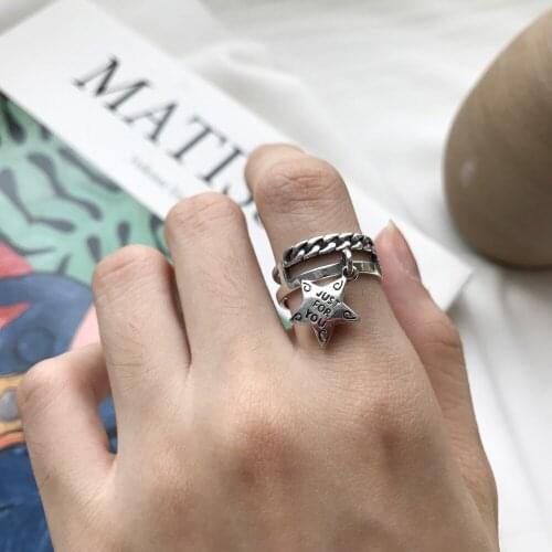 Leven Fancy 925 Sterling Silver " JUST FOR YOU "Double Layer Ring With Star Charm , Popular Curb Chain Women Ring Dream Jewelry