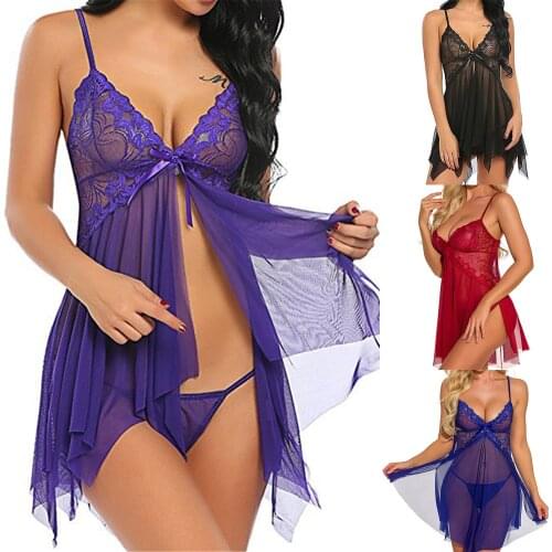 Lingerie for Women Front Closure Babydoll Lace Chemise V Neck Mesh Sleepwear Sleeveless Summer Broadcloth Patchwork Summer