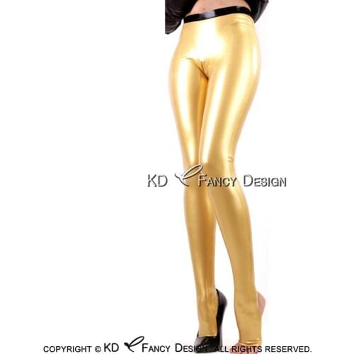 Golden And Black Sexy Latex Leggings With Feet Open Socks Rubber Pants Trousers CK-0061